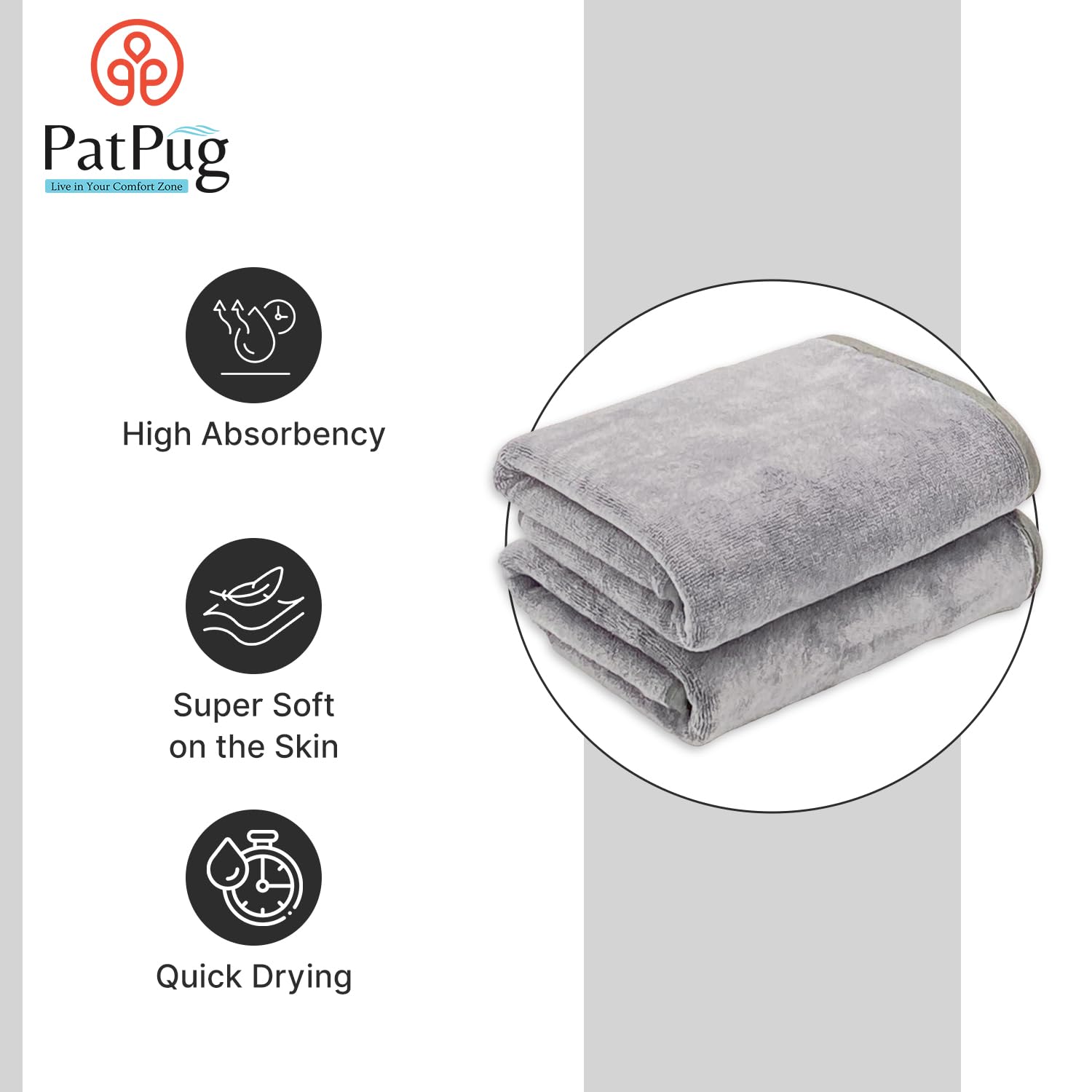 Patpug Ultra Soft Microfiber Hand Towel 400 | Comfortable, Fade Resistant, Highly Absorbent, Quick Drying Towel (Dark Grey) - 2 Piece