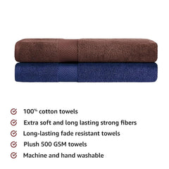 Fresh From Loom Luxury Edition Egyptian 100% Pure Cotton Bath Towel 1200 Gsm | High Water Heavy Soft Dual Stitched Bath Towel (Coffee & Blue) - 2 Pcs