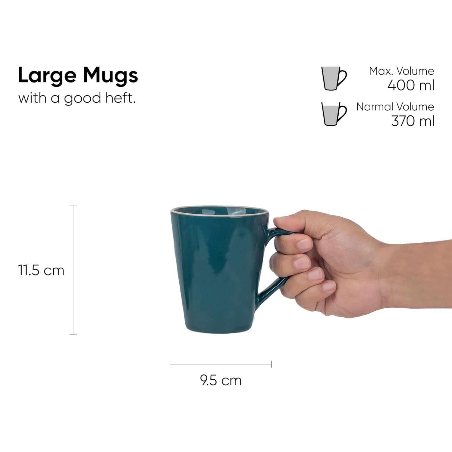 Large Ceramic Coffee Mug Set Of 2 - Teal Rim, 350ml Each | Teal Beauty Ceramic Mug - Tea Mug With Glossy Finish | Mug For Coffee - Ceramic Coffee Mug | Stoneware Coffee Cup - Microwave Safe