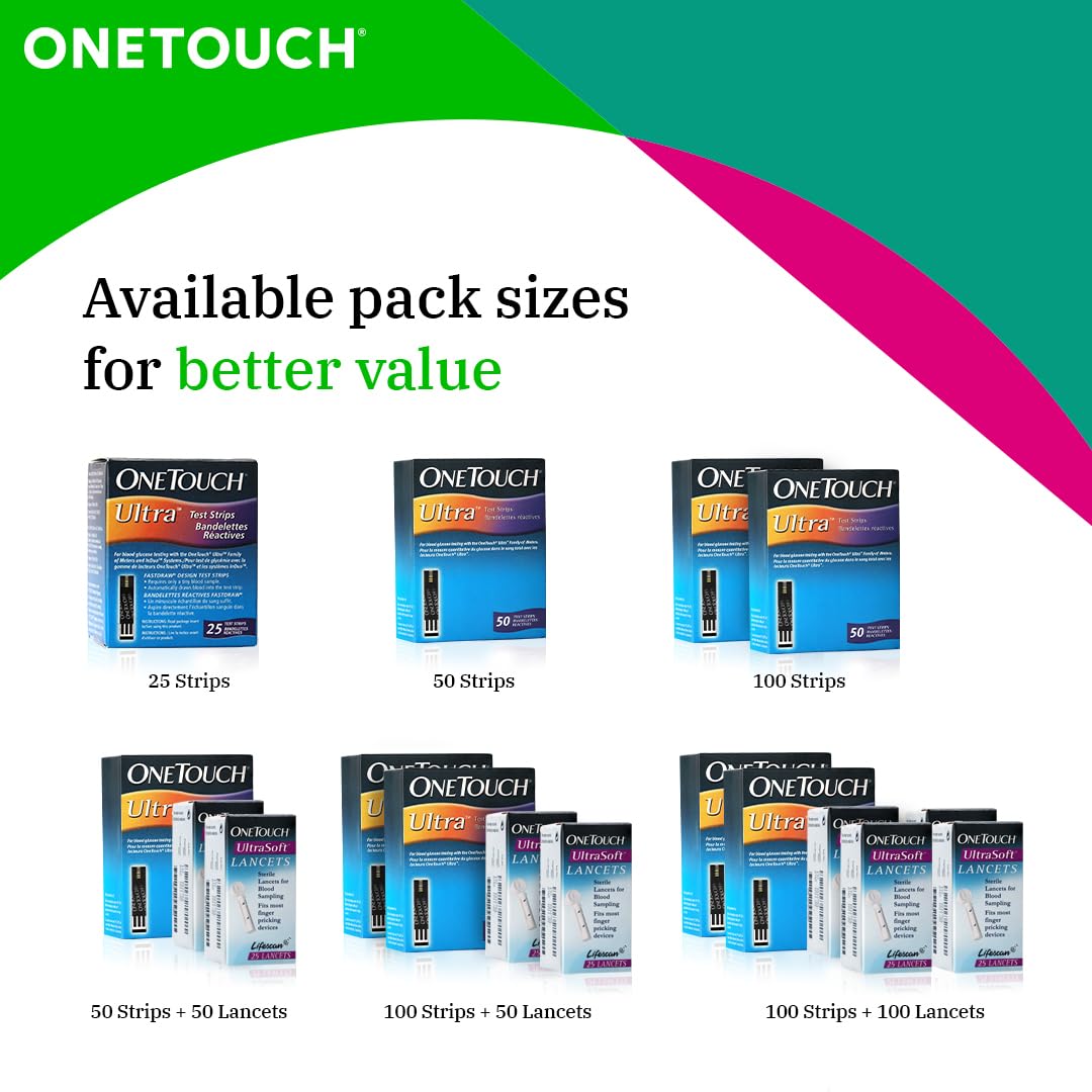 OneTouch Ultra Test Strips | Pack Of 50 Strips | Blood Sugar Test Machine Testing Strips - Global Iconic Brand | For Use With OneTouch Ultra 2 Glucometer & OneTouch Ultra Easy Glucometer