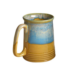 Dual Glazed Studio Pottery Ceramic Beer Mugs Set Of 2 - 650ml Each, Mustard Yellow & Teal | Milk Mugs - Coffee Mugs