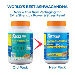 Fast & Up 500mg Ksm-66 Ashwagandha, World's Best Ashwagandha For Extra Strength & Power, Stress Relief, Natural Vitality Booster, Pure & Potent | 60 Capsules 100gm 0.2lbs