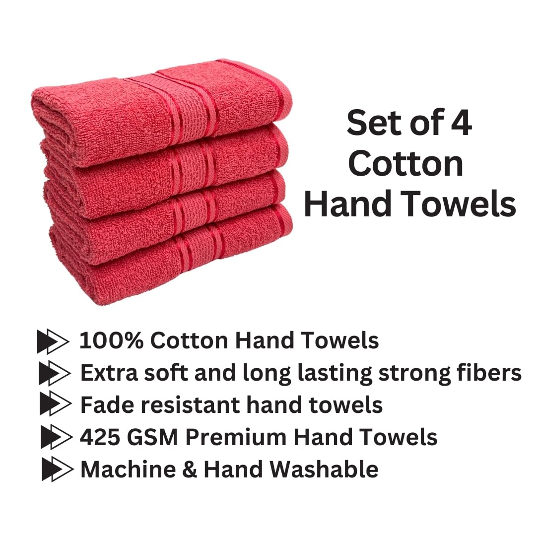 Stamio Cotton Hand Towel 800 Gsm | Soft, Absorbent, Quick Dry, Small Size Towels, Travel Friendly Towel (Gajri) - Set Of 4