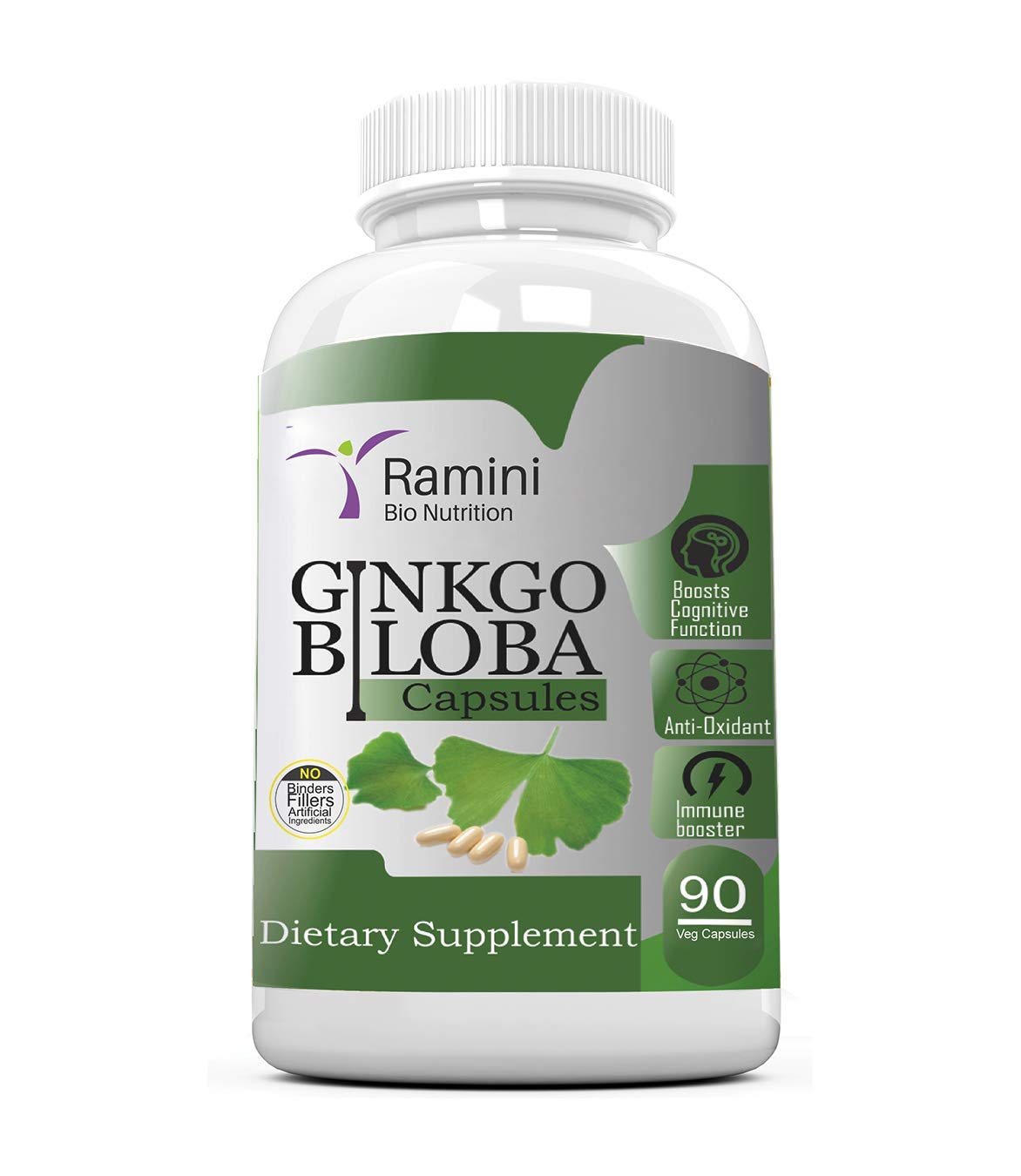 Ramini Bionutrition Ginkgo Biloba 160mg, Biloba Leaf Extract Containing 24% Ginkgo Flavone Glycosides | 90 Veg Capsules 100gm 0.2lbs