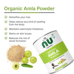 Nu Organics Certified Organic Organic Amla Powder Herbal Supplement, 100% Pure & Natural, Antioxidant - Rich For Hair & Skin, Immune Support | 125gm 0.2lbs