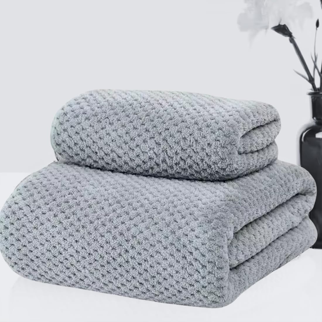 Linear Microfiber Bath Towel & Hand Towel 300 Gsm | Microfiber Bath Towels For Large Size For Men & Women (Grey)