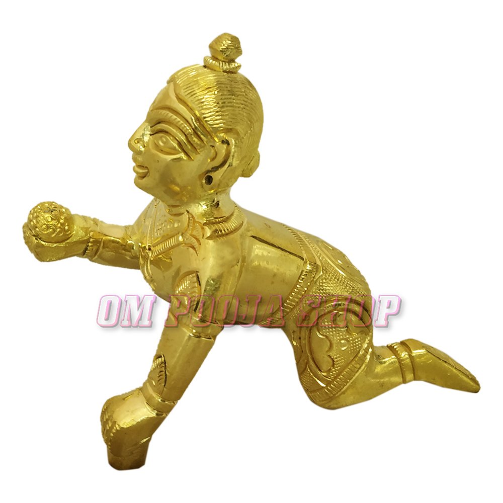 Shree Laddoo Gopal Ji, Krishna Idol, Brass, Golden, Bal Gopal Ji, Lord Krishna Statue, Golden Handmade Idol, Religious, Occasion, God Idol