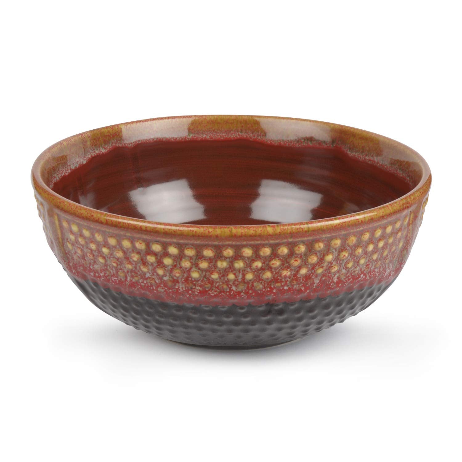 Studio Pottery Ceramic Serving Bowls Set Of 3 - 1700ml+900ml+400ml, Crimson Red & Black | Dinner Serving Set - Stackable Kitchen Set