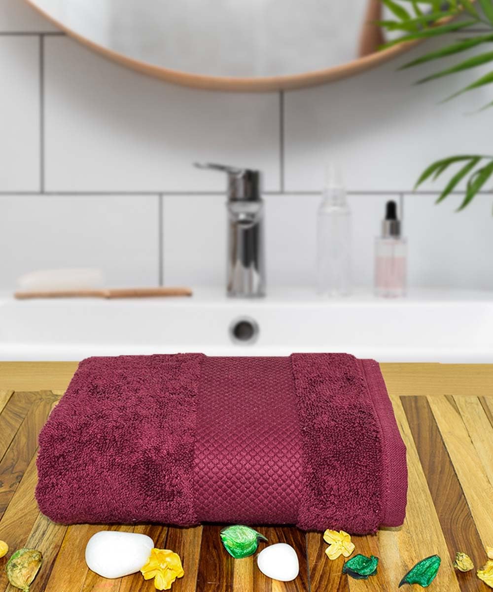 Rangoli Soft Absorbent Durable Towels Earthly Egyption Cotton Plush Oversized Small Size Bath Towel 400 Gsm (Maroon)
