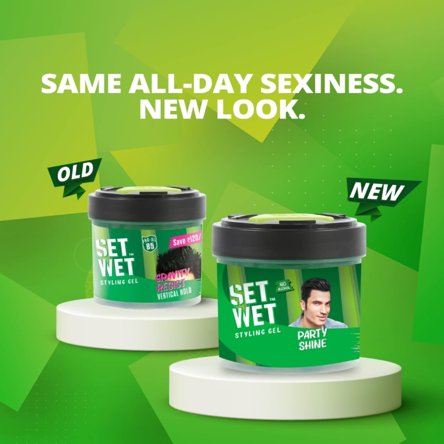 Set Wet Hair Wax Gel Wax 60gm 2.1 Oz. & Set Wet Styling Hair Gel Party Shine , 250gm 8.8 Oz.