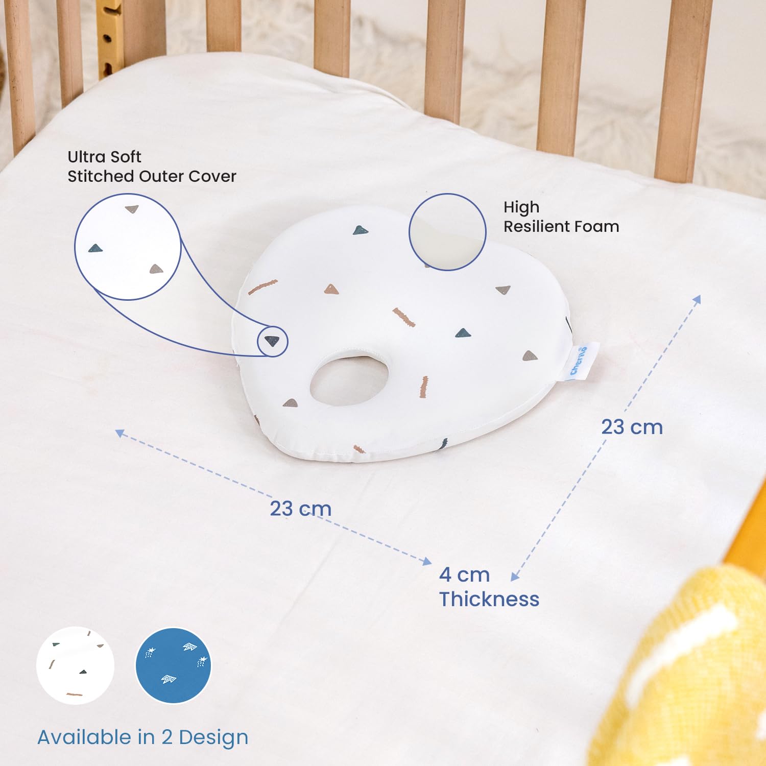 Memory Foam Head Shaper Baby Pillow For New Born 0-12 Months, White - 23 X 23 X 4 Cm | Baby Head Corrector Pillow To Prevent Flat Head Syndrome | Cherry Shape - Baby Pillow