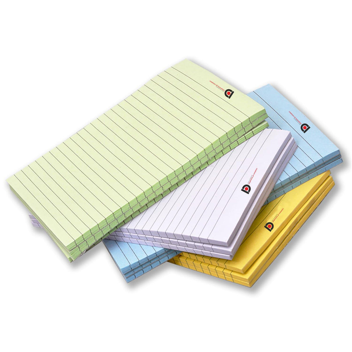 Wide Ruled 5 X 8 - Inch 50-Sheet Lined Writing Note Pad (Blue, White, Yellow & Green) Pack Of 12