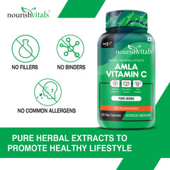 Nourishvitals Amla Vitamin C With Tannins 25% Pure Herbs, 500mg Amla Extract, Antioxidant, Immune, Skin | 60 Veg Capsules, 100gm 0.2lbs Each Pack Of 2