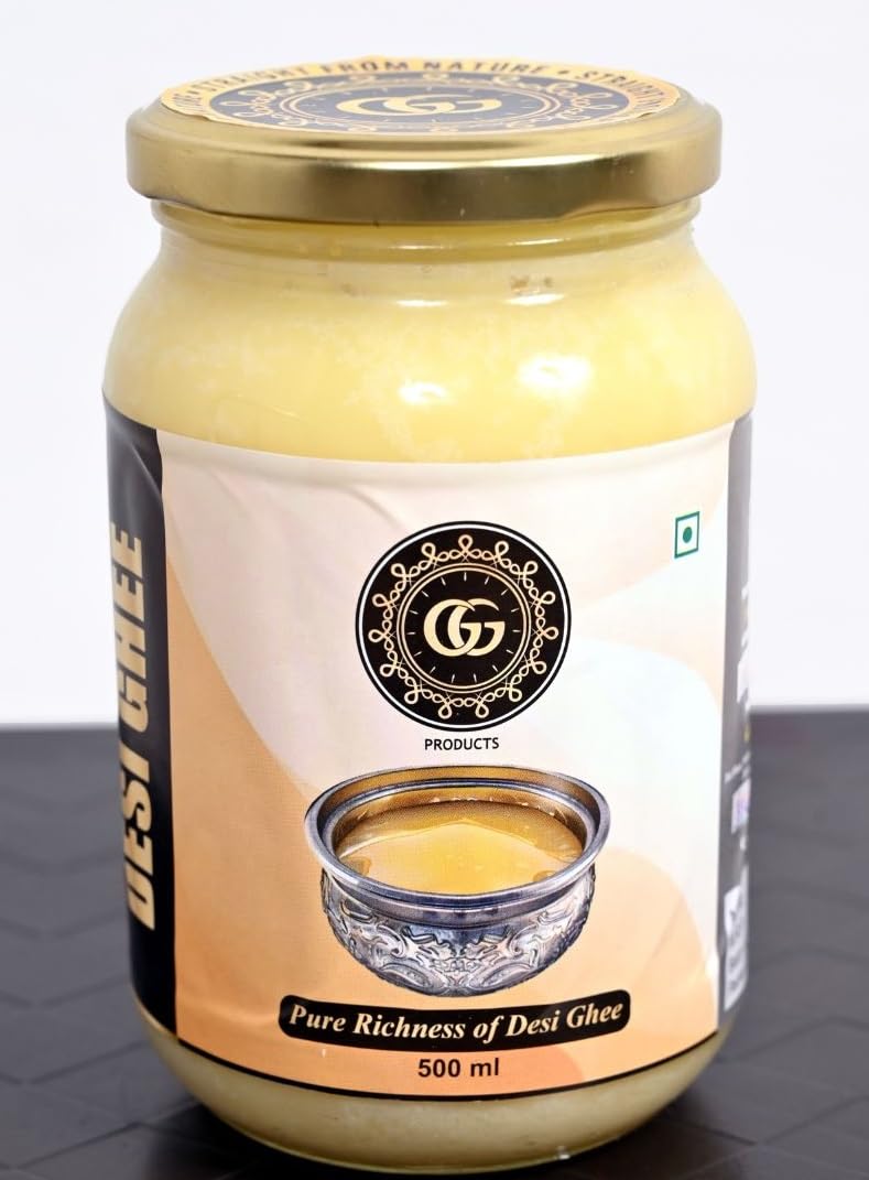 Pure Desi Ghee By G G Products | Homemade Rich In Taste & Nutrients Natural Pure Desi Ghee For Frying & Cooking | (500ml) 16.9 Ounce | Jar Pack