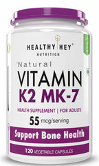 Healthy Hey Nutrition Vitamin K2 , 100% Vegetarian Vitamin K2 Benefits In Bone Health - 55mcg | 120 Veg Capsules , 200gm 0.4lbs