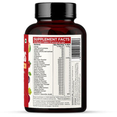 Rooted Actives Super Reds Fruits Supplement, 21 Nutritious Fruits, Berries Rich In Antioxidants, Flavonoids & Polyphenols, Heart, Circulation Health, Energy & Vitality | 60 Capsules 100gm 0.2lbs