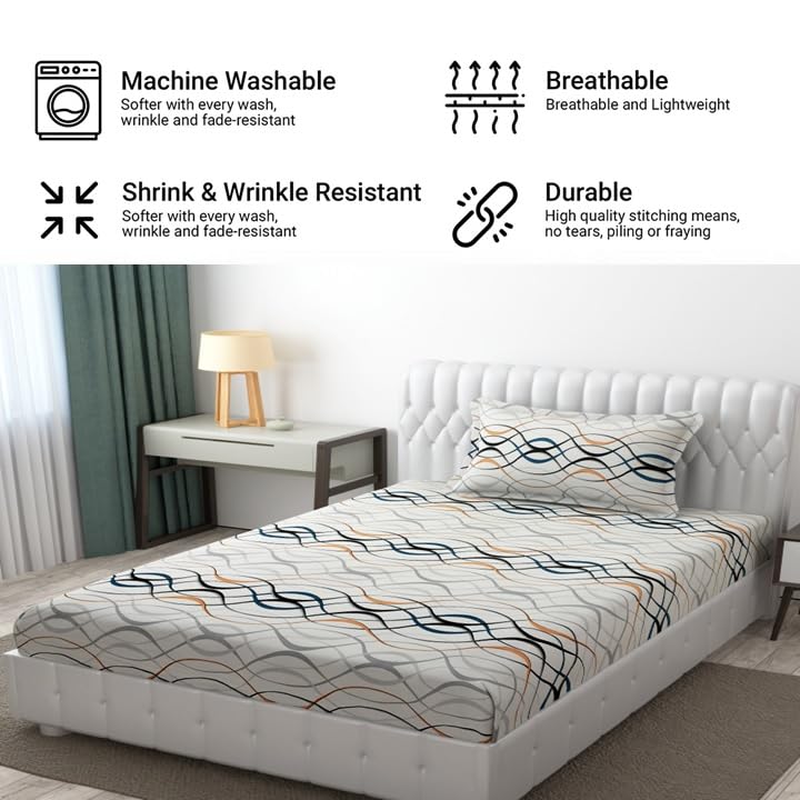 Microfiber Single Bedsheet Set With 1 Pillow Covers (60 X 90 Inches) Multicolor | Durable & Long-Lasting | 144 Thread Count | Wrinkle Free