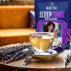 Blue Tea Caffeine Free Sleep Time Herbal Tea - 30 Pyramid Tea Bags In Zip Lock Pack | Made With Chamomile Lavender Valerian Peppermint - Gluten Free, Non-GMO, 100% Vegan & Natural