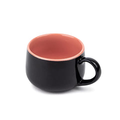 Ceramic Medium Cup Set Of 2 - Black & Pink, 320ml Each | Cup Set Of 2 For Coffee & Tea With Glossy Finish - Premium Stoneware Ceramic Cup | Microwave Safe & Dishwasher Safe