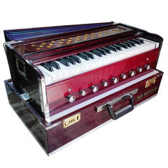 Folding Portable Harmonium Coupler With Padded Bag - 42 Keys, 3.5 Octaves, 9 Stopper (5 Stops + 4 Drones), Two Reeds (Base- Male) - Tuning A440 Hz Pitch