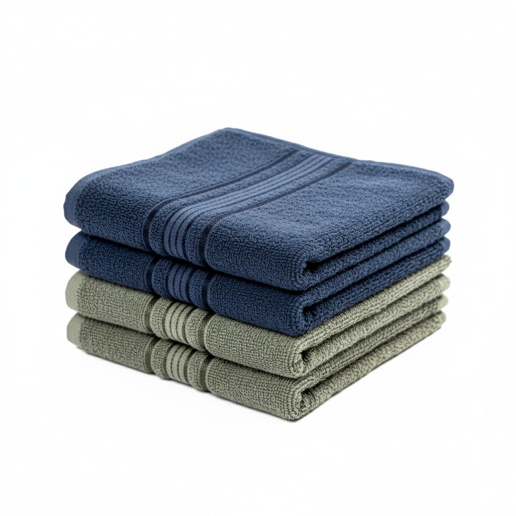 Akiko Home 100% Cotton Essential Series Hand Towels 800 Gsm | Soft, Absorbent & Durable, Cotton Hand Towel For Bathroom Use, Gentle On Skin- Pack Of 4 (Navy & Green)