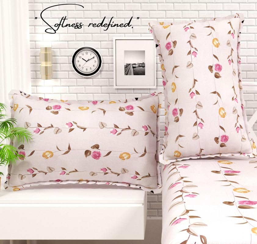 Cotton Fitted Bedsheets With 2 Matching Pillow Covers For King Bed | Size 78x72+10 Inches, Peach & Pink - Soft, Durable & Wrinkle Free | Ideal For Daily Use