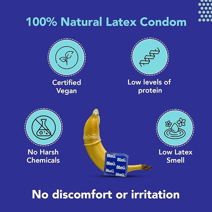 Bleu Vegan & 100% Natural Latex Dotted Condoms For Men With Extra Dots Toxin Free 8 Count Pack Of 2