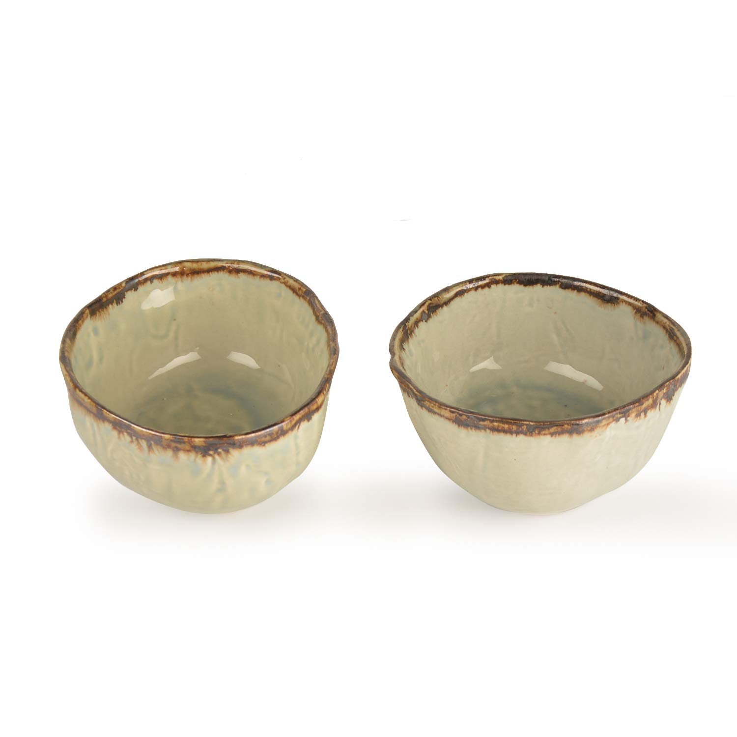 Organic Shaped Studio Pottery Snack Bowls Set Of 2 - Brown, 400ml Each | Decorative Bowls For Kitchen