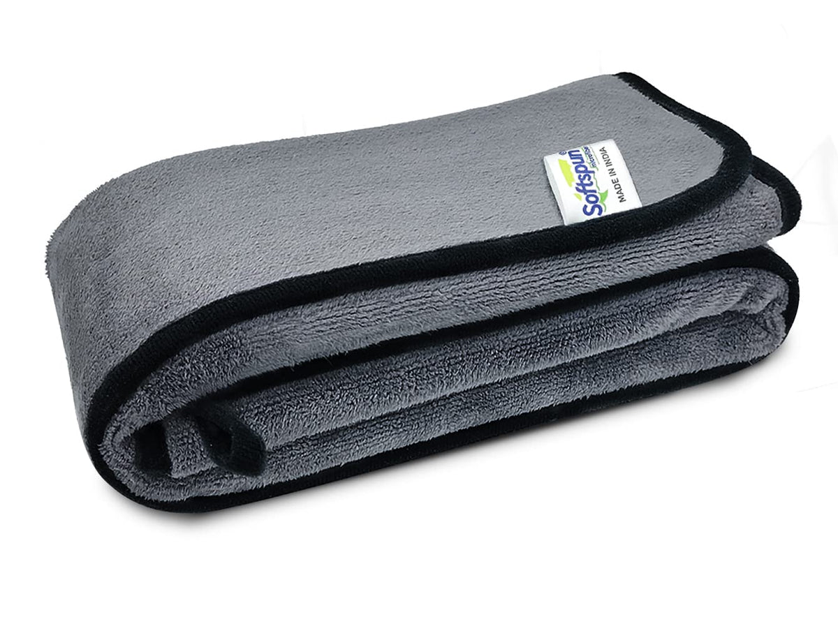 Softspun Microfiber Super Absorbent Cloth 500 Gsm | Silk Banded Edge Towel Set Extra Thick Microfiber Cleaning Cloths Perfect For Bike Auto Cars Both Interior & Exterio (Grey)