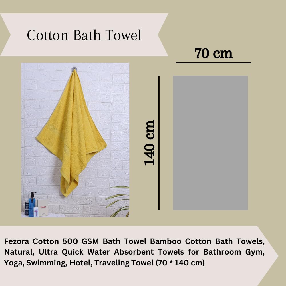Fezora 100% Cotton Bath Towel 450 Gsm | Ultra Soft, Quick Dry, High Absorbency, Skin-Friendly Large Size Bath Towel (Yellow)
