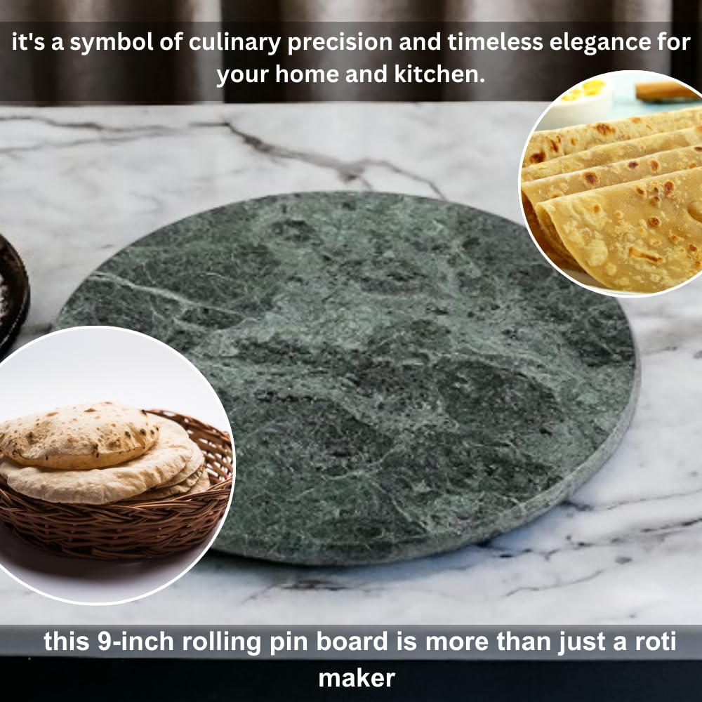 Green Marble Chakla 9 Inch - Rolling Pin Board | Roti Maker - Phulka Maker | Chapati Maker For Home & Kitchen - Full Finished Marble Roti Maker Kitchen Utensil