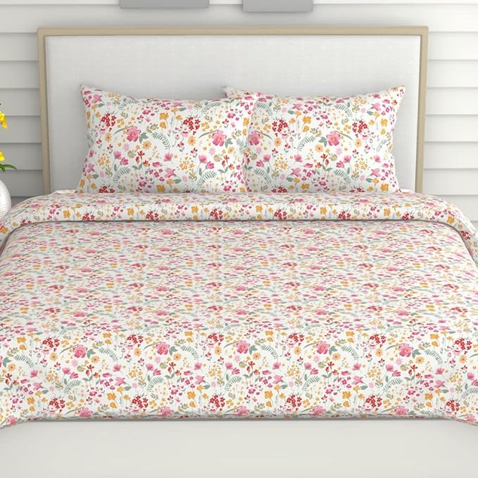 Pure Cotton Queen Size Bedsheet With 2 Matching Pillow Covers - 90 X 100 Inches, Multicolor | Easy Care & Long-Lasting Fabric