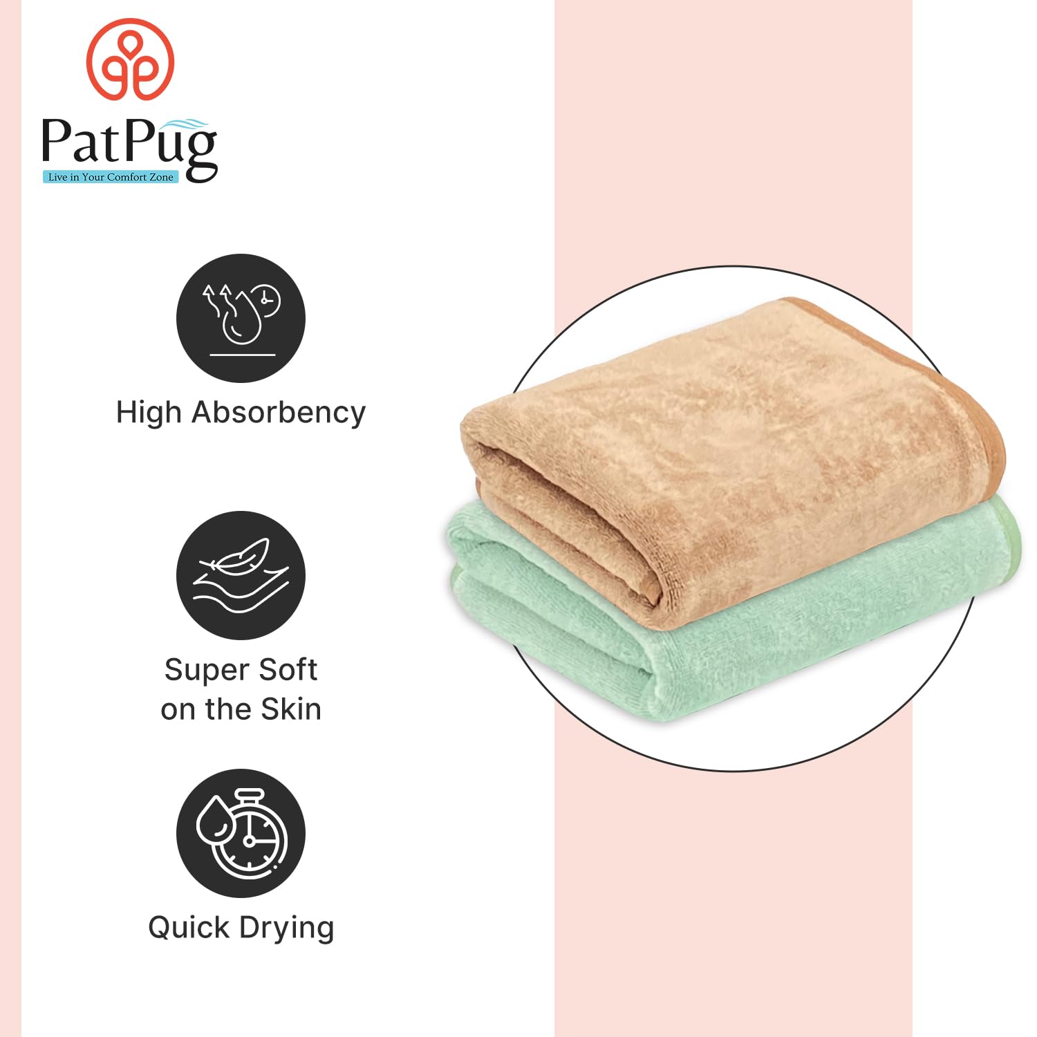 Patpug Ultra Soft Microfiber Hand Towel 600 | Comfortable, Fade Resistant, Highly Absorbent, Quick Drying Towel (Brown & Light Green) - 4 Piece