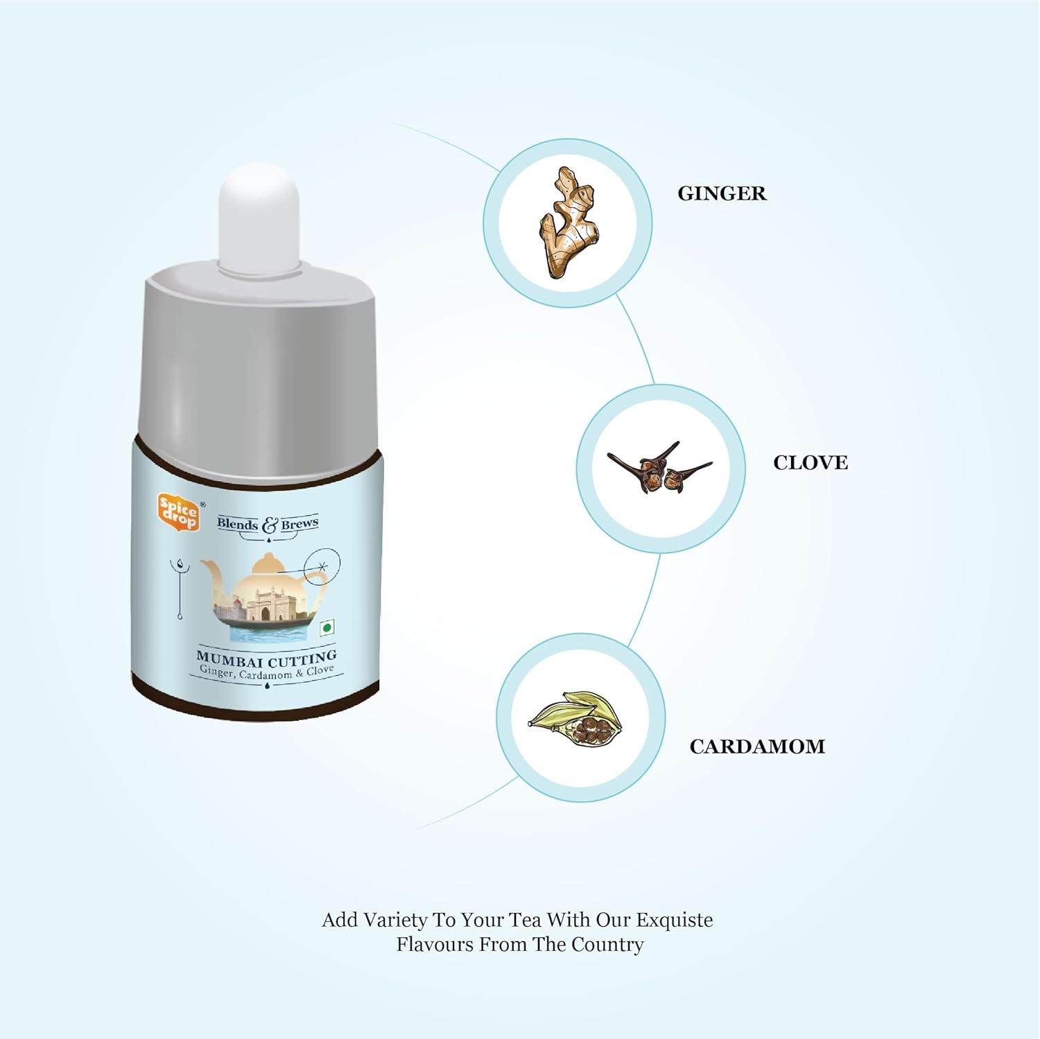 Spice Drop Mumbai Cutting Tea Spice Blend - 180 Cups, 5ml, 0.1 Fl.Oz. | Contains Cardamom, Ginger & Clove - Chai Masala Drops | GMO Free, No Preservatives, Gluten Friendly, Keto Friendly