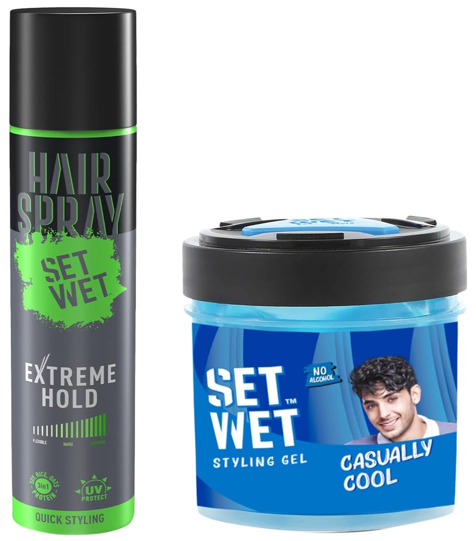 Set Wet Extreme Hold Hair Spray For Men 200ml 6.7 Fl.oz. & Set Wet Cool Hold Strength Hair Gel 250ml 8.4 Fl.oz.