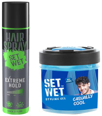 Set Wet Extreme Hold Hair Spray For Men 200ml 6.7 Fl.oz. & Set Wet Cool Hold Strength Hair Gel 250ml 8.4 Fl.oz.