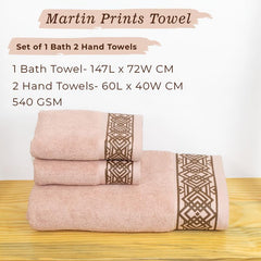 Rangoli 100% Cotton Fibre 2 Hand & 1 Bath Towel 1100 Gsm | Highly Durable & Absorbent Towel | Skin-Friendly & Quick Drying Luxury Towels (Peach) - Pack Of 3