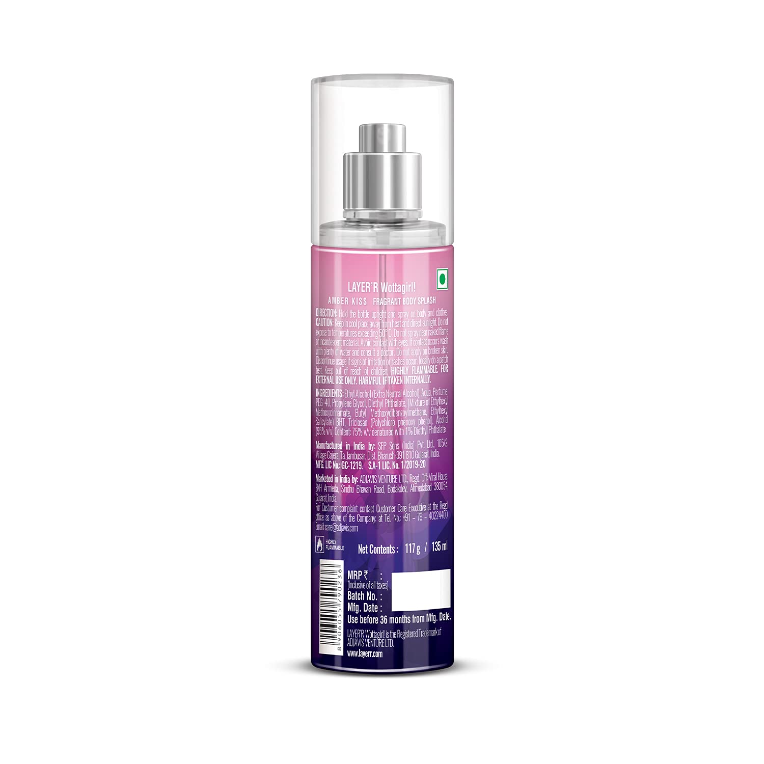 Layer'r Wottagirl Body Splash Amber Kiss 135ml 4.56 Fl.oz. | Long Lasting & Perfect For Gifting