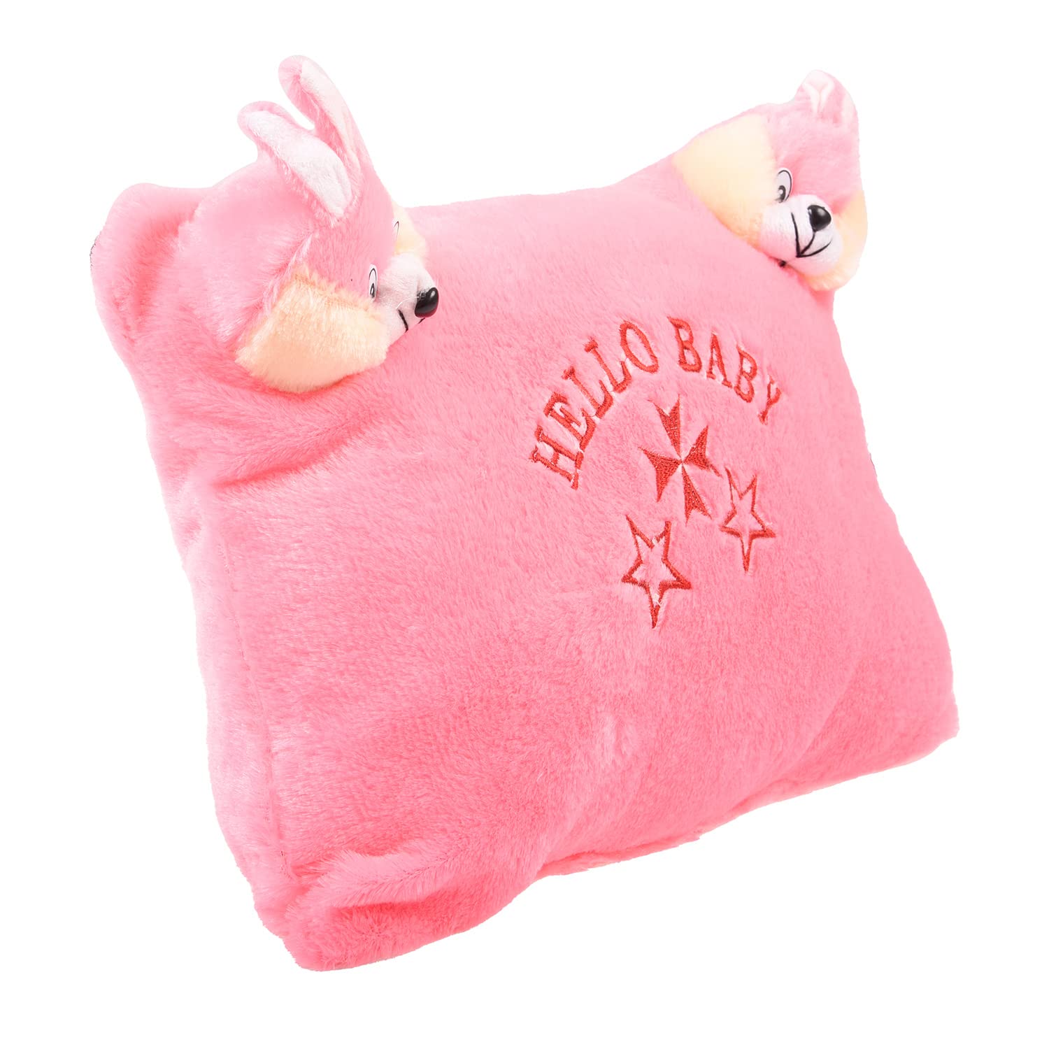 Hello Teddy Design Kid's Pillow, Velvet Super Soft Kids Pillow, Pink - 12 X 18 Inch | Soft Kids Pillow For Sleeping & Travel, Suitable For All Sleepers, Comfortable - Pack Of 2