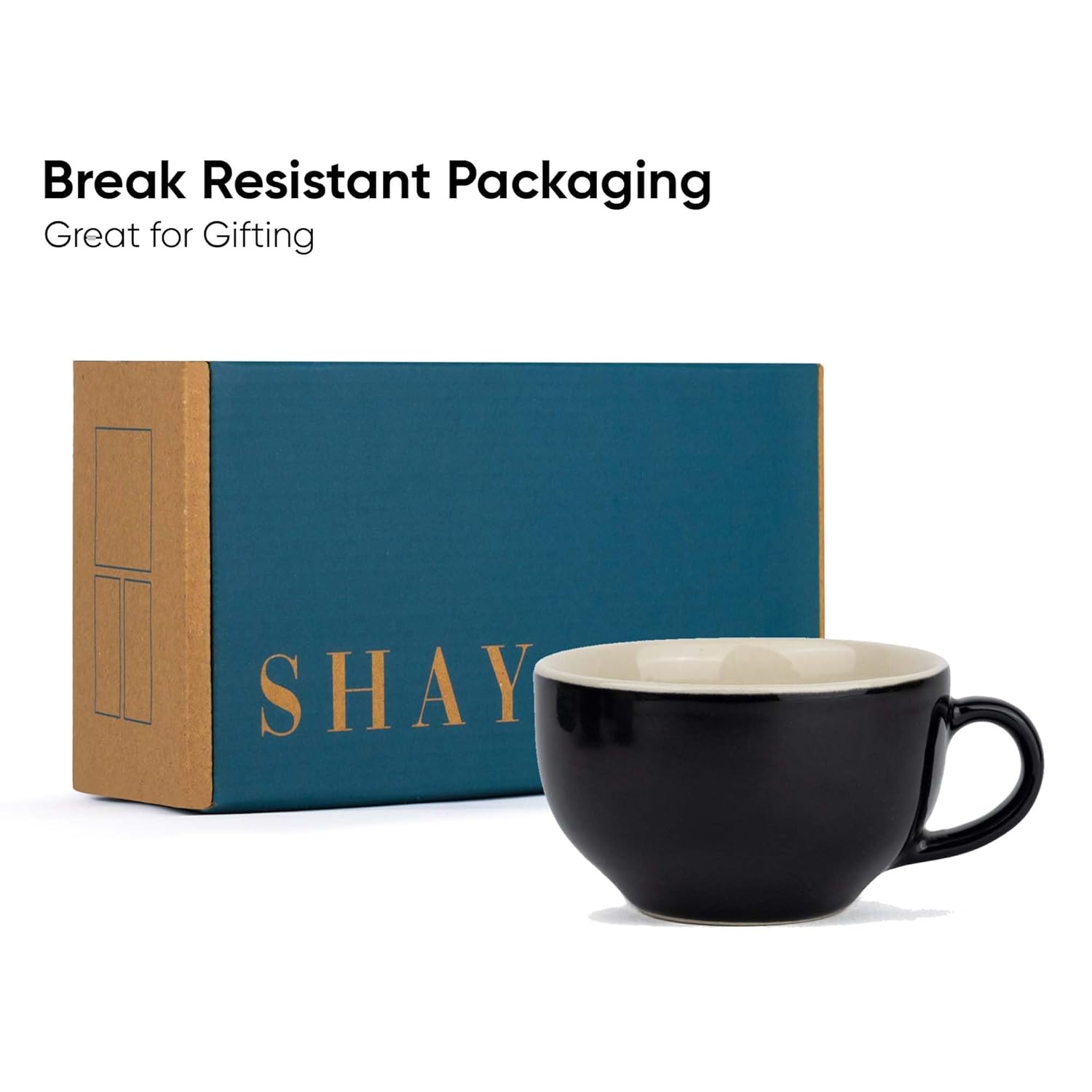 Large Ceramic Coffee Cup Set Of 2 - Black, 350ml Each | Cappuccino Cup With Glossy Finish - Large Ceramic Coffee Cup | Premium Stoneware Coffee Cup - Microwave Safe, XL Cuppa