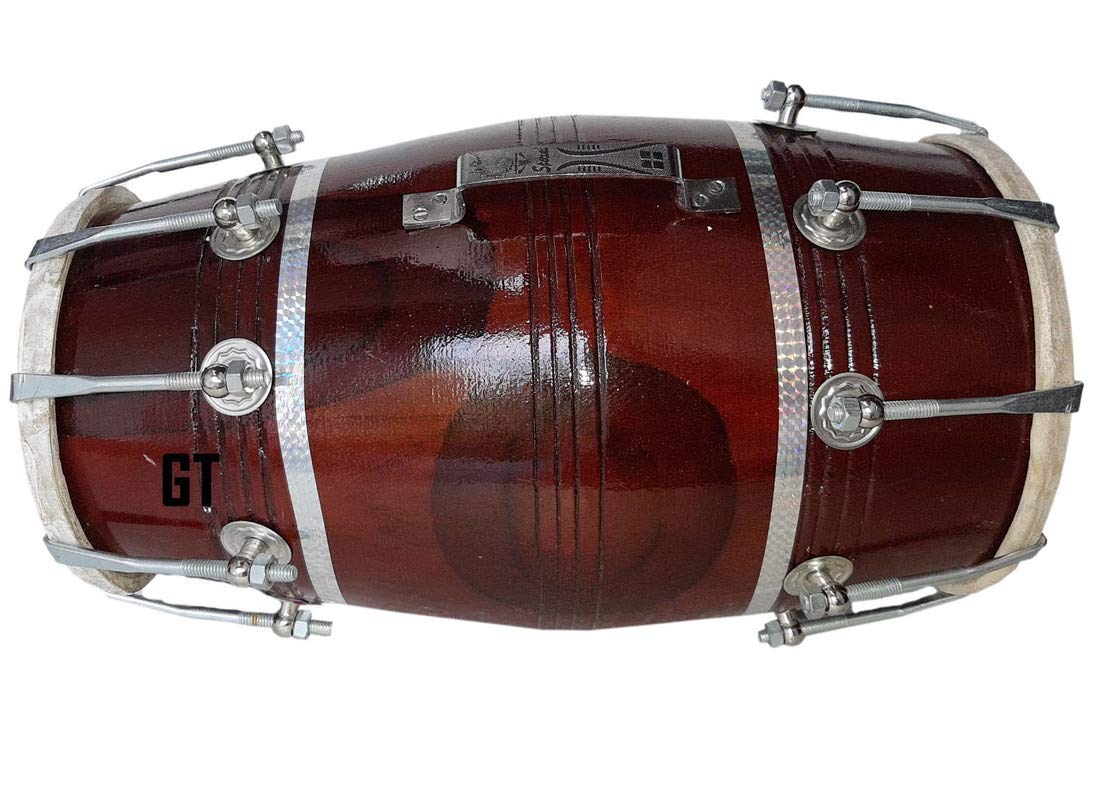 Wood Dholak Musical Instrument Drum Nuts N Bolt Dholak - Brown | Perfectly Symmetric Round Dholak - Dholak For Festival, Wedding, Satsang | Very Easy To Tune