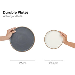 Ceramic Japandi Dinner Set - 21 Pcs, Grey & White | Crockery Set With Matte Finish - 6 Dinner Plates+ 6 Quarter Plates+ 6 Veg Bowls, 220ml Each+ 2 Medium Serving Bowls, 850ml Each+ 1 Large Bowl, 1500ml