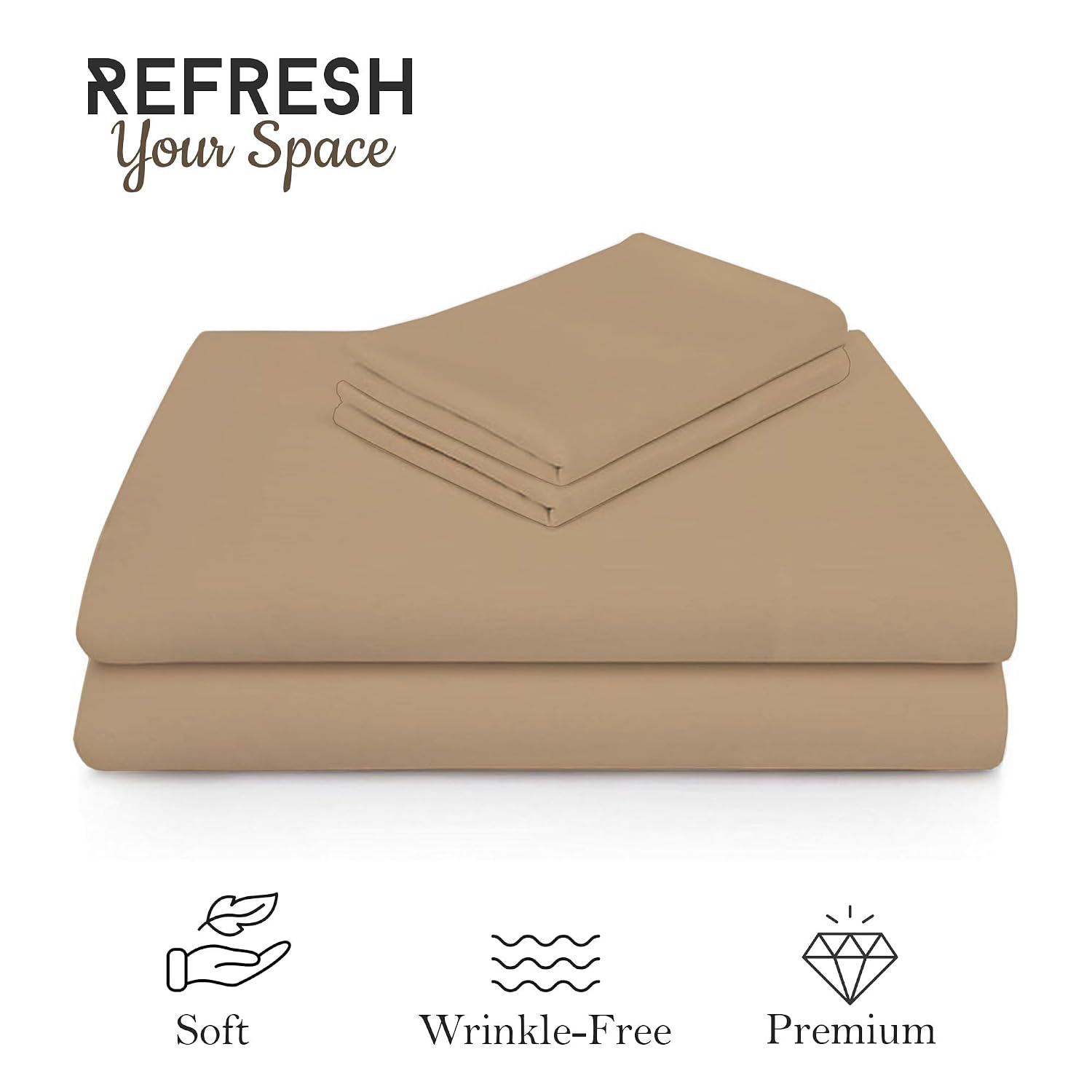 Solid Plain Single Size Bedsheet Set With 1 Pillow Covers | Size - 60 X 90 Inches, Beige | Ideal For All Seasons Due To Its Breathable Nature