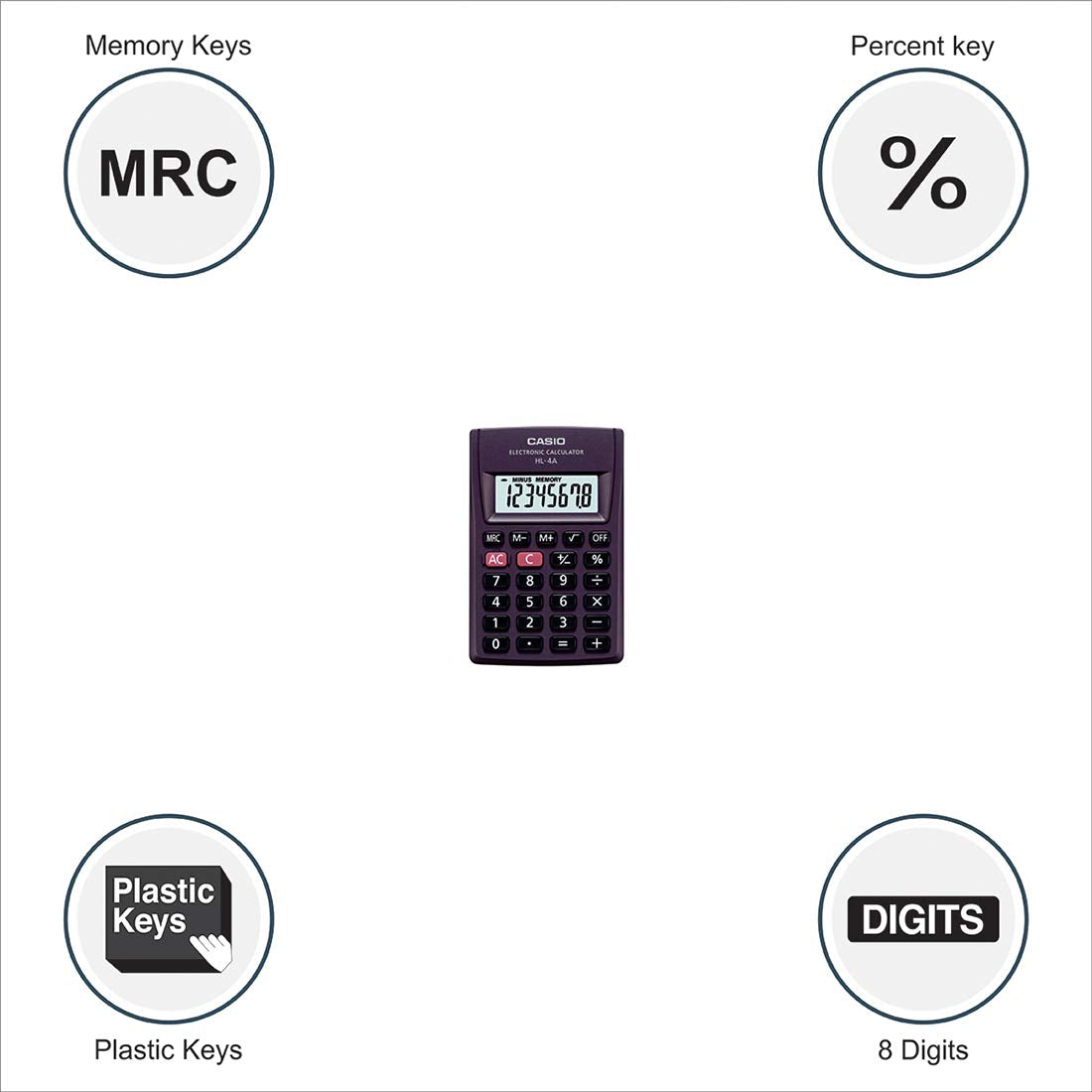 Casio SX-100-W Portable Calculator With Foldable Design & Casio HL-4A Portable Calculator, Extra Small Size