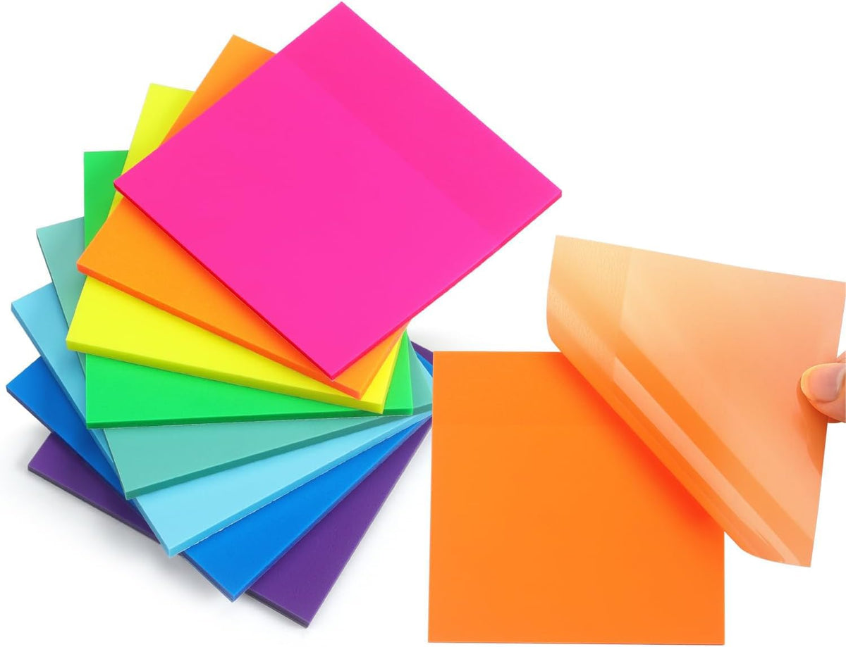 Self-Adhesive Sticky Notes, Clear See Through Post, Multicolor Color 3x3 Inch - 400 Pcs