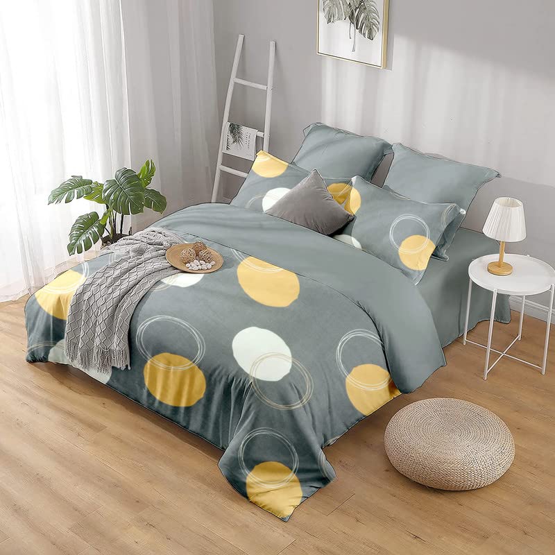 100% Cotton Bedsheet For Double Bed With Two King Size Pillow Covers | 90 X 90 Inches, Grey & Beige | Premium Super Soft Super Cotton Bedsheet