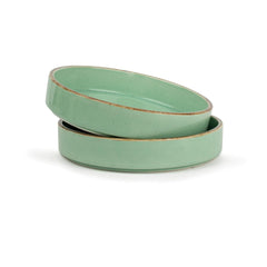 Stackable Ceramic Pasta Bowl Set Of 2 Pieces - 22cm, Mint Speckle | Ceramic Pasta Plate With Matte Finish | Deep Plate - Ceramic Bowl | Pasta Serving Plate