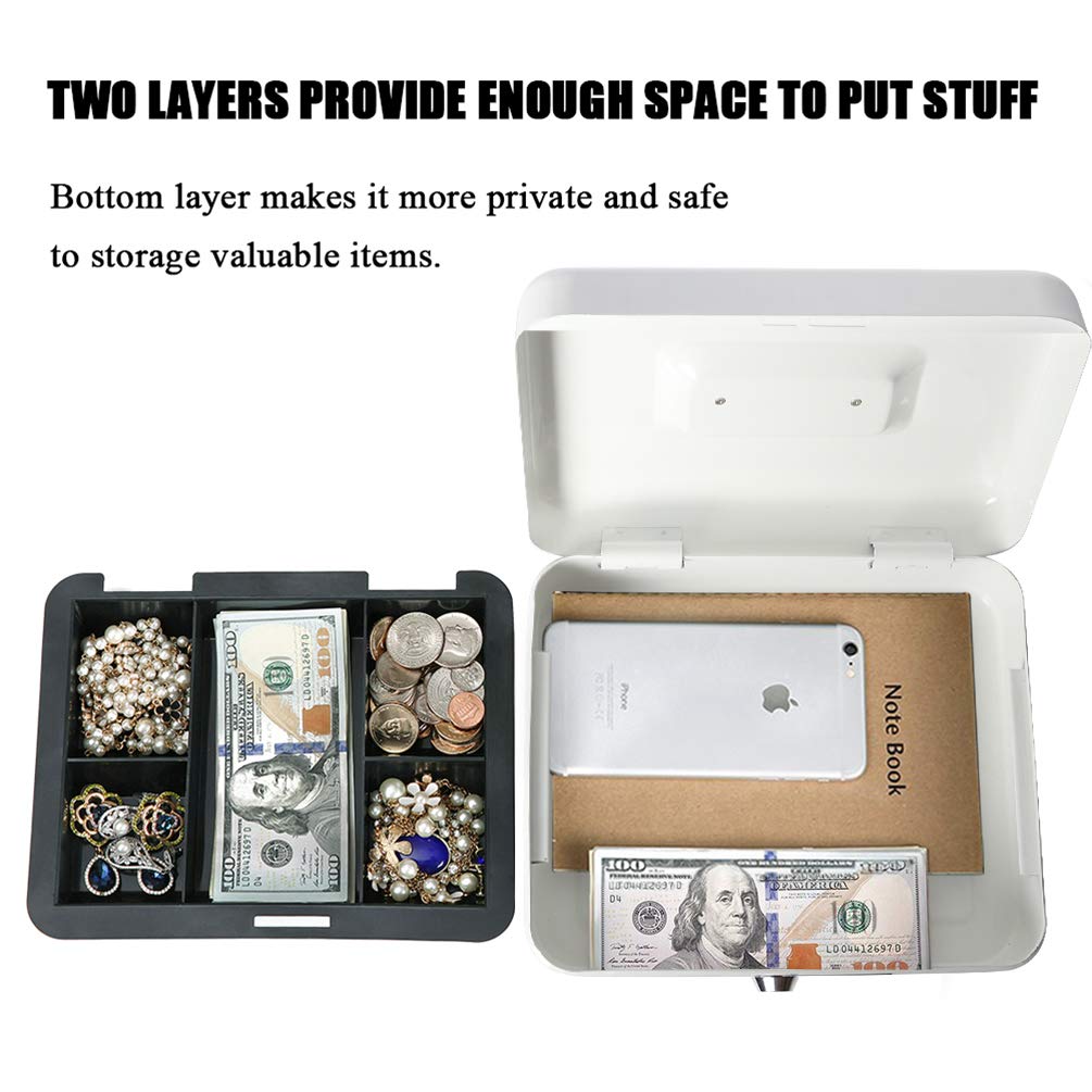 Locking Large Metal Cash Box With Money Tray, Lock Box, Colour - Blue, Material - Metal , Special Feature