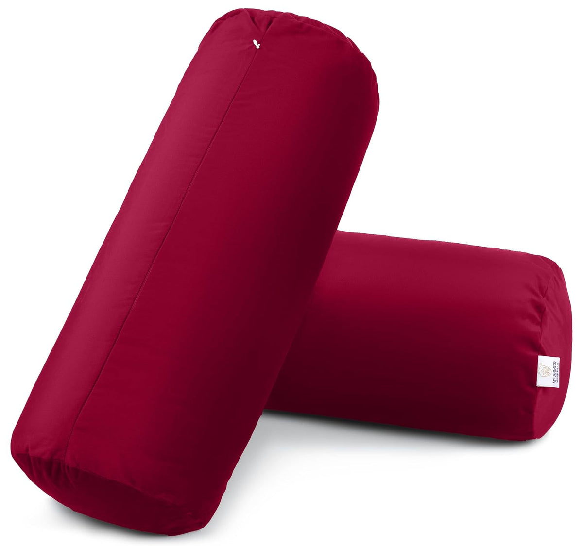 Microfiber Bolster Pillow For Bed & Sofa, Side, Diwan, Maroon - 10 X 25 Inch | Round Side Pillow | Light, Soft & Fluffy For Neck & Back Support | Washable, Velvet Cover With Zip - Set Of 2