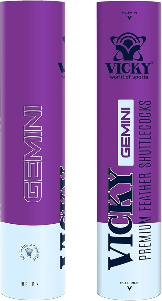 Vicky Gemini Badminton Feather Shuttlecock For Beginners & Intermediate | White , Pack Of 10